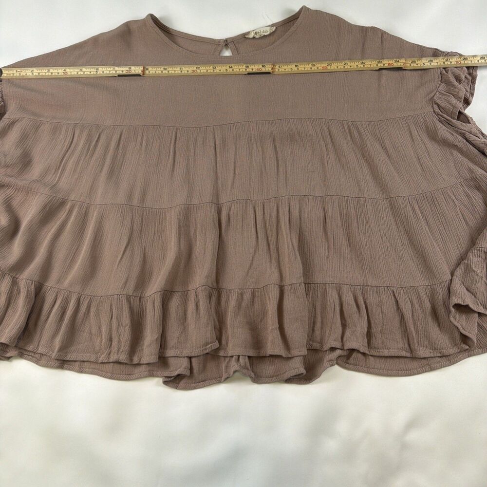 Altar'd State Women L Cropped Smocked Top Oversized Short Sleeve Brown/Pink Boho - Picture 2 of 6